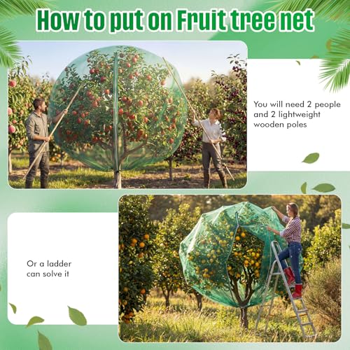 15W x 18L Ft Extra Large Fruit Tree Netting Cover with Zipper and Drawstring, Plant Protection Netting Insect Bird Barrier for Garden Cherry Trees Peach, Keep Birds Squirrels Cicadas Out - size: 15 x 18 ft