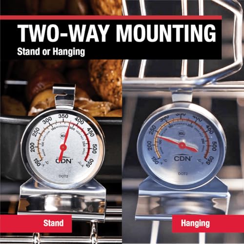 CDN Oven Thermometer ProAccurate®, Easy-to-Read 2" Dial, Stainless Steel Housing, Temperature Zones, Stand or Hang, Monitor Oven Temperatures, NSF Certified - DOT2 - style: ProAccurate Oven Thermometer