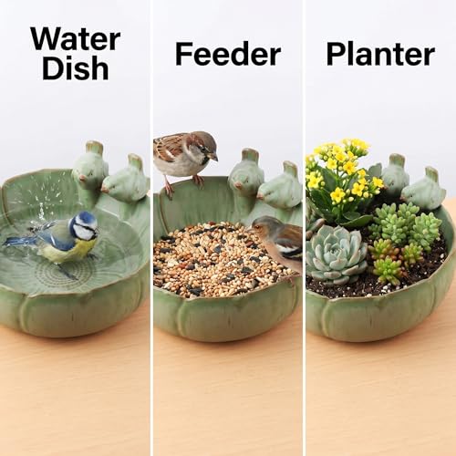 Ceramic Bird Bath for Outdoors, 8.1" Garden Bird Bath Bowl, Tabletop or Ground Birdbath Dish, Weather Resistant Bird Water Bowl for Patio, Balcony, Lawn & Garden - size: Deep 8x4.7