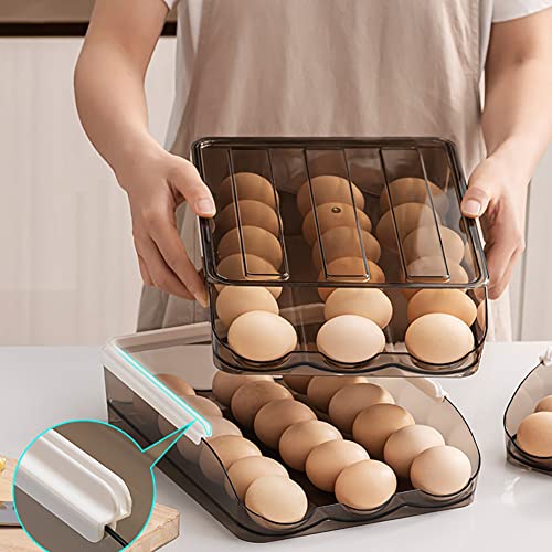 Stackable Acrylic Gravity Egg Tray Holder for Fridge - Food-Safe PET Refrigerator Storage Bin for Eggs (Brown, Single Tray)
