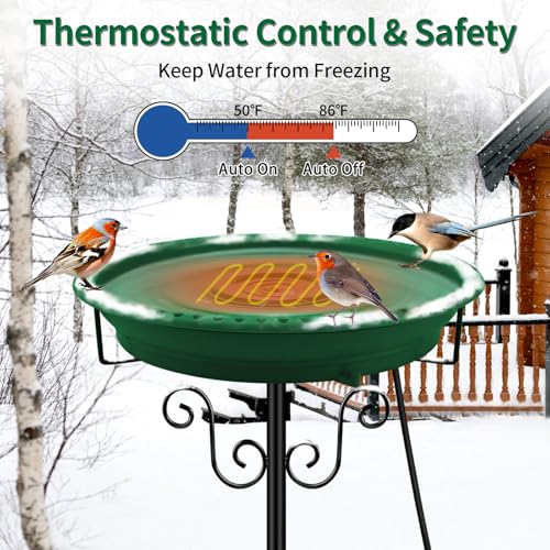 Heated Bird Bath, Lovppy 100W Thermostatically Controlled Heated Bird Baths for Outdoors Bird Bath Heater with Metal Stake, Heated Bird Bath for Outside Winter Garden Patio Yard Lawn (Green) - color: Green