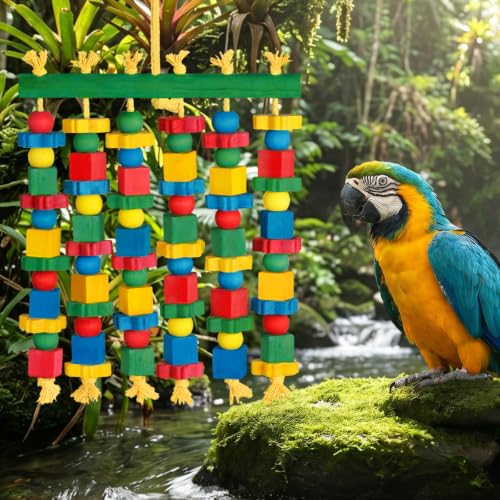 Parrot Toy Bird Toys Natural Wood Bird Chewing Toys for Macaws, African Grey, Cockatoos, Amazon Parrots, Conures, Lovebirds, Budgies, Parakeets - size: Medium