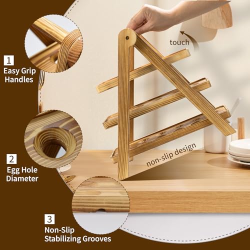 Wooden Egg Holder Countertop, 3 Tier A-Frame Fresh Egg Storage, 30 Hole Pull out Eggs Racks Basket, Egg Storage Organizer for Farmhouse Kitchen Counter, Kitchen Chicken Coop, Easy Storage