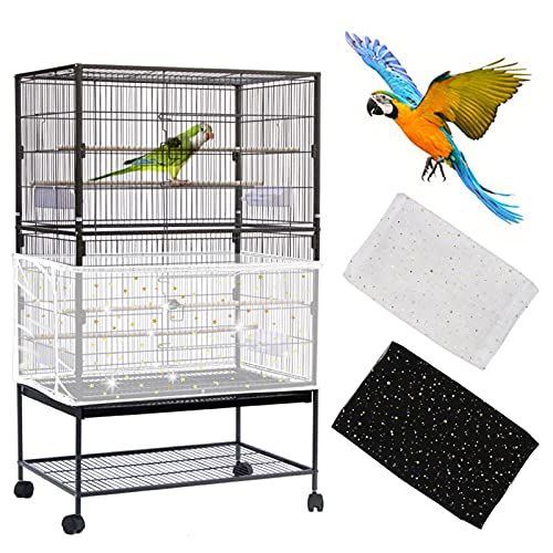 Daoeny 2Pcs Bird Cage Cover, Adjustable Bird Cage Seed Catcher, Large Soft Nylon Mesh Net with Twinkle Moon Star, Birdcage Cover Skirt Seed Guard for Parrot Parakeet Macaw Round Square Cages - color: Upgraded Sequined, size: 118 x 15.7 inch