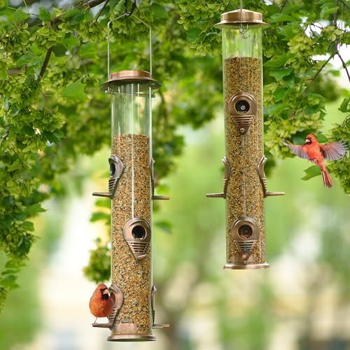 2PK Metal Bird Feeders with 6 Feeding Ports,Tube Bird Feeder with Steel Hanger,Wild Bird Feeder for Outdoors Hanging, Attracting Birds in Your Lawn, Garden, Balcony (Antique Copper) - color: Antique Copper 2 PACK