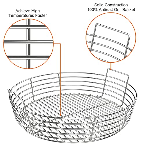 DELSbbq Charcoal Ash Basket for X-Large Big Green Egg Grill | Stainless Steel High quality, resists wear, Convenient Handle for Effortless Ash Cleaning, Boosts Air Circulation