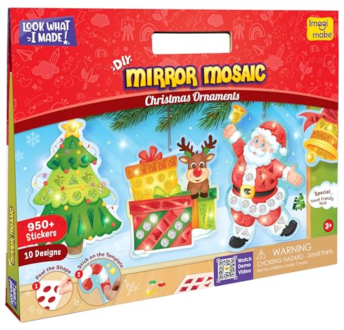 Imagimake Mirror Mosaic - Christmas, 10 Templates, Foil Stickers | DIY Holiday Craft Activity for Kids, Screen-Free Creative Play, Christmas Gift for Girls & Boys Ages 3,4,5,6,7,8 Years Old - style: 5. Christmas