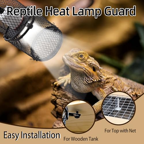 kathson Retractable Reptile Heat Lamp Guard,Reptile Anti-Scald Mesh Cage Protection Lampshades with Thermometers,Ceramic Heat Emitter Lamp Fixture Holder for Snake Lizard Turtle Frog,Without Bulb - size: 1 PCS | Retractable Reptile Heat Lamp Guard