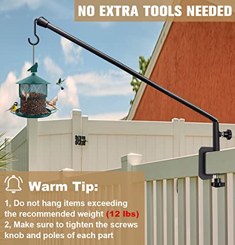38 Inch Extended Reach Deck Hook Hanger for Railing, Heavy Duty Outdoor Plant Hook Holder for Hanging Bird Feeder Flower Basket Planter or Lanterns, 1 Pack | Heavy Duty Outdoor Plant Hook Holder for Hanging Bird Feeder Flower Basket Planter or Lanterns -