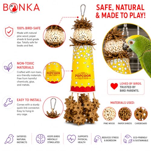 Bonka Bird Toys 2322 Popcorn Crumble Medium Large Bird Toy Popcorn Paper Cardboard Rope Sola Atta Forage Chew Amazons Conure African Greys and Other Similar Birds