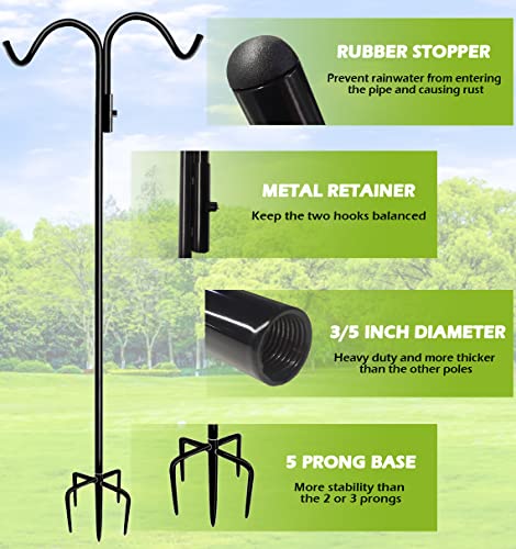 76 Inch Double Shepherd Hook Stand for Outdoor Birdfeeder, 1 Pack | Adjustable Two Sided Garden Bird Feeder Pole Holder for Birdhouse Planter Solar Light Lantern, Black - size: 76in-1pcs