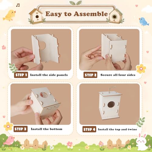 BlockPro 24 Pack Bird House Kits for Kids with Paint & Brushes, DIY Wooden Birdhouse Painting Set, Spring Summer Arts Projects, Educational Craft Gift for Birthday, Party, Parent-Child Activities