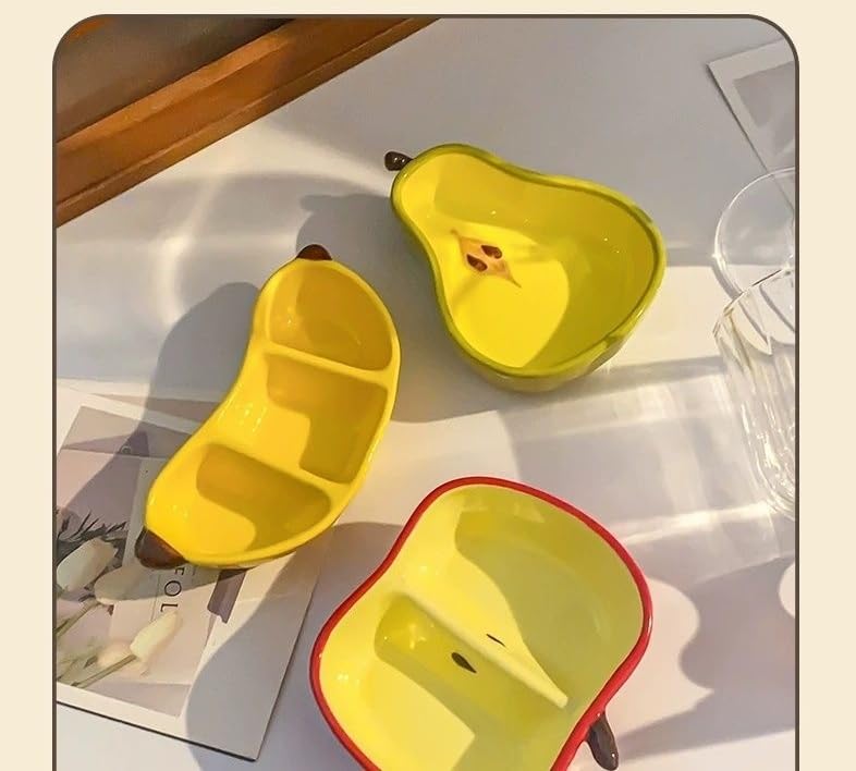 Hamster Food Bowl Ceramic, Cute Apple Pear Banana Shape Small Pet Feeding Dish, Easy to Clean Anti Flipping Guinea Pig Hamsters Food and Water Bowl, Small Animal Bowls for Dwarf, Parrots (Apple) - color: Apple