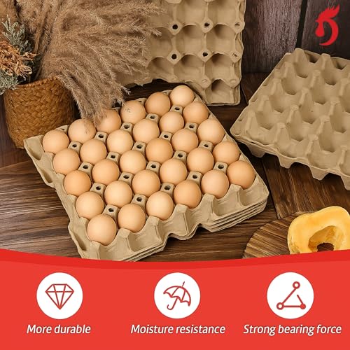 Economy Egg Cartons Bulk - 30 Cell Pulp Fiber Egg Flats for Chickens & Ducks - Reusable Stackable Cardboard Tray for Home Storing & Packing (130)