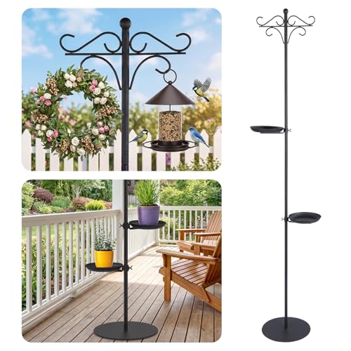 1 Set Upgraded 75.9" Shepherds Hook for Bird Feeder, Hanging Plant Wind Chime Stand, Metal Adjustable Standing Pole Holder for Indoor Outdoor, with 2 Rack & Weight Bag (Retro 2 Hooks) - style: Retro 2 Hooks