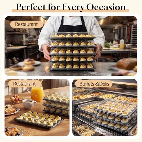 Shellwei 5 Pack Extra Large Deviled Egg Containers with Lids | Holds 120 Eggs Total (24 Each), Disposable Deviled Egg Tray Stackable Platters Trays for Party, Picnic & Fridge Storage - style: Square