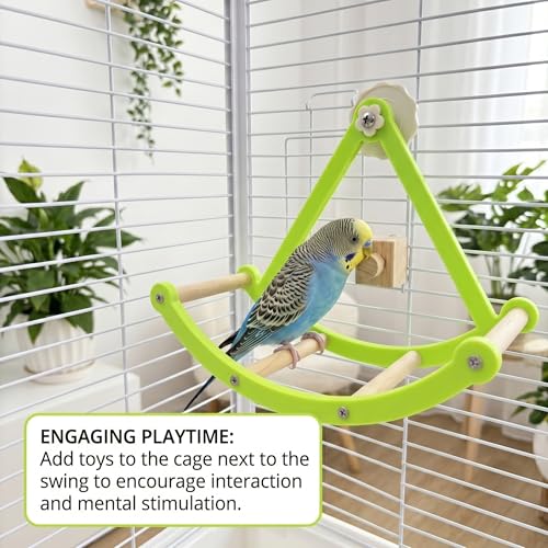 Bird Perch Toy, Interactive Rocking Parakeet Swing and Perch Combo, Wooden Exercise Wheel Bird Cage Accessories, Intelligence Puzzle Toy for Parrot, Budgies, Cockatiel, Conure, Lovebirds
