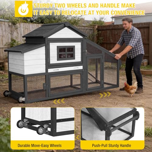 Aivituvin Chicken Coop with Run and Wheels, Mobile Outdoor Hen House Wooden Poultry Cage with Waterproof Roof (Black, AIR23) - color: Black, size: 67.3"L x 26.0"W x 39.4"H