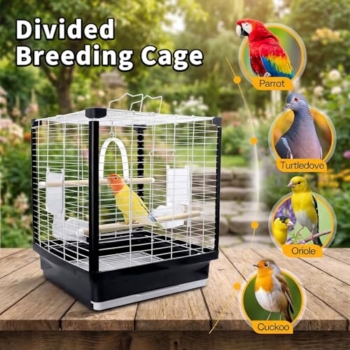 17.5 Inch Small Bird Cage & Travel Carrier – Portable Parrot Cage for Home, Outing, Pet Clinic or Temporary Placement, Suitable for Small Medium Birds Like Parakeets Conures Lovebirds Cockatiels