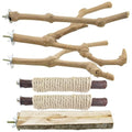6 PCS Bird Perch Stand Natural Wood Standing & Hanging with Rope, Bird Cage Accessories for Small Parrots