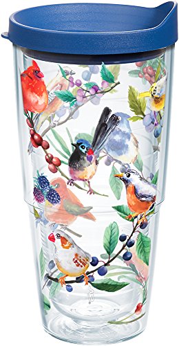 Tervis Watercolor Songbirds Made in USA Double Walled Insulated Tumbler Cup Keeps Drinks Cold & Hot, 24oz, Clear | Made in USA, Double-wall Insulated, Shatterproof, BPA-Free, Dishwasher Safe, Fits Most Cupholders, Gifts under $25 - style: 24oz