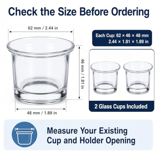 2 Pack Glass Oriole Feeder Cups, 2.44 x 1.81 x 1.89 Inch Replacement Jelly Bowls for Outdoor Feeders, Clear Dishes for Hummingbirds and Small Birds