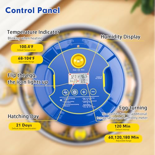 18 Egg Incubator Automatic Egg Turner Temperature & Humidity Control, Incubators for Hatching Eggs, Chicken, Ducks, Goose, Pigeon, Quail, Parrot Incubator Farm,Lab,Science Classroom,Home (Blue-18 Egg)