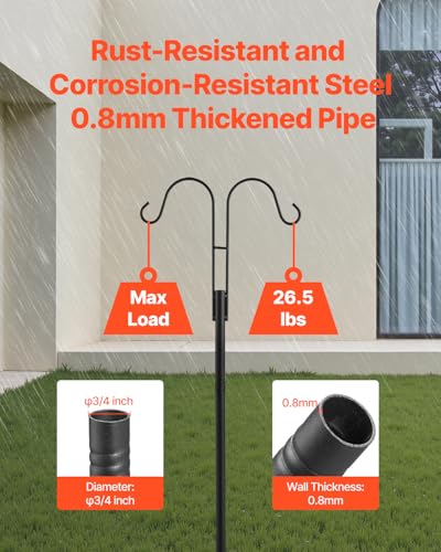 VEVOR Double Shepherds Hooks for Outdoor, 8 Pack 76 Inch Heavy Duty Bird Feeder Pole, 3/4 Inch Thick Garden Hooks for Hanging Hummingbird Feeder, Plant Baskets, Solar Light Lanterns,Wind Chimes