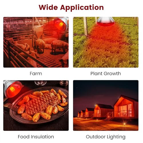 DaToo Infrared Heat Lamp Bulb for Chickens Red Heat Lamp Flood Light Heat Lamp Bulb 150 W Heating Bulbs for Brooder Coops Pets Chicks Reptiles Food Service (2 Pack) - size: 2 Pack