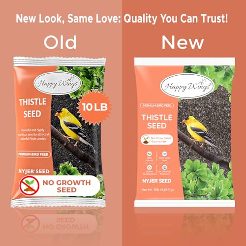 Happy Wings 10LB Thistle Seed Bird Food, 100% Natural, Extra Clean, No Grow