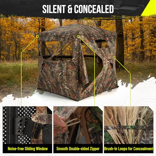 Portable Hunting Blind - 270°/288°/360°See Through with Floor Mat Dual Door - size: 360° See Through(2-3 Person)