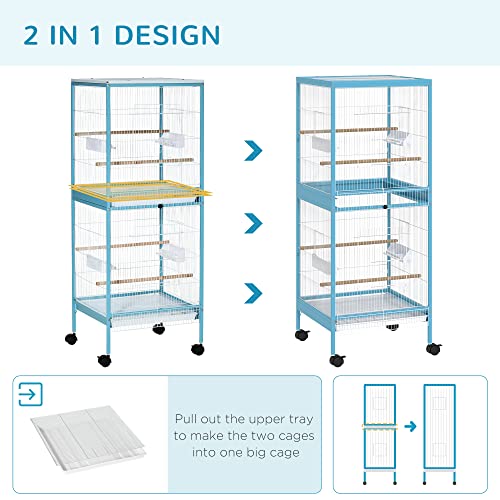 PawHut Large Bird Cage 1.7 ft. Width for Wingspan 55", Light Blue | Bird Aviary Indoor, Multi-Door Design, Fit for a Canary, Finch, Conure - color: Light Blue