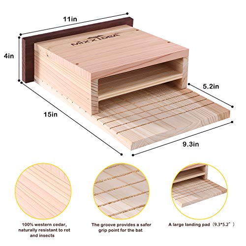 Bat House Bat Box Double Chamber Outdoor House Nursery Bat Shelter Habitat Big bat Box Handcrafted from Cedar Wood - Easy for Bats to Land and Roost - Weather Resistant & Ready to Install - color: Wood