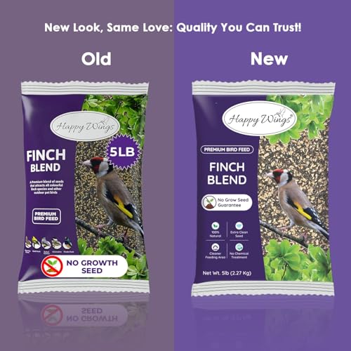 Happy Wings Finch Blend Bird Food - Mix of Sunflower Hearts/Kernels and Nyjer, 5 Pounds - No Grow Seed - For Wild Birds - size: 5 Pound (Pack of 1)