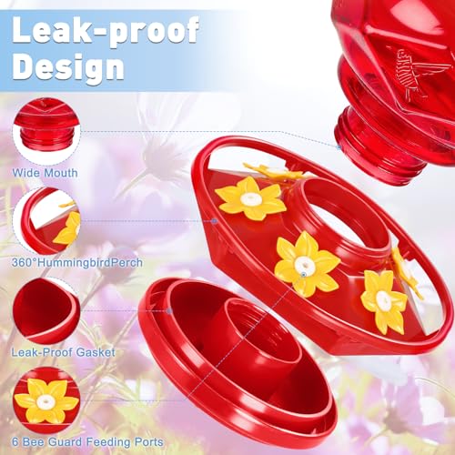 Hummingbird Feeders for Outdoors Hanging Ant and Bee Proof, 18OZ Diamond Humming Bird Feeders for Outside Circular Perch with Leak Proof & 6 Feeding Ports, Gifts for Women, Red 2 Pack Plastic - color: Red-2PC