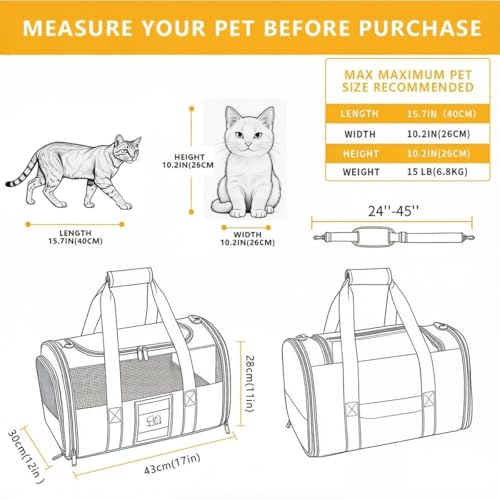 Cat Carrier Pet Dog Carrier Airline Approved for Puppy Cat Carrier Under 15 lbs, Collapsible Soft Sided Airline Approved Cat Carriers, Grey - color: Grey