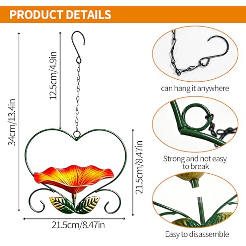 Hanging Bird Bath Hanging Bird-Feeder,Outdoor Metal Bird Feeder,Bird Bath with Chains, Hanging Bird Feeders for Outdoors,Hanging Bird Water & Feeder Bowl,Bird Water Bowl for Garden Yard Decor