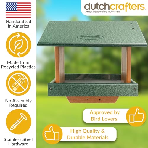 DutchCrafters Poly Large Hopper Bird Feeder Post Mount for 4" x 4", Wild Songbird Bird Seed Feeder for Outdoor, Outside, Garden, Yard - Amish Made in USA (Post Mount, Turf Green & Cedar) - color: Turf Green & Cedar, style: Post Mount