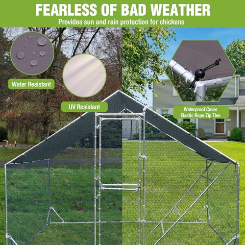 Large Chicken Coop for 10 Chickens Chicken Runs for Yard with Cover Metal Poultry Cage with Perch Hen House Chicken Pen Outdoor - size: 118"L x 78.8"W x 78.8"H