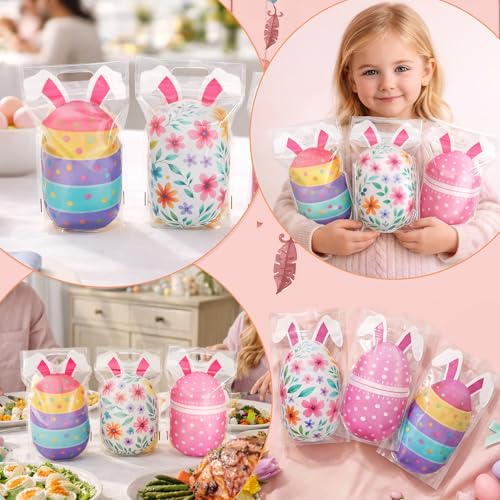 PINWATT 30 Pack Easter Bunny Egg Goodie Bags, Transparent Zipper Resealable Plastic Pouches with Handles, Ideal for Easter Party Candy & Treats, Festive Supplies - size: 1 count (Pack of 30)