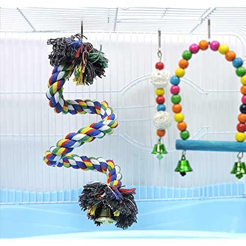 WishLotus Bird Perches, Parrot Colorful Climbing Rope Swing Toys Parrot Stand with Bell and Hanging Clip for Parrots, Budgies, Macaws, Parakeets, and Other Small Birds. (100cm) - size: 100cm