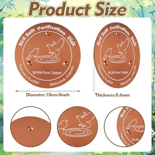 2 Pcs Copper Bird Bath Disc, Solid Copper Disk for Bird Bath, Round -Shaped Bird Bath Copper Disk, Natural Water Purifier for Outside Bird Bath All-Season, Backyard Garden Decor - color: Round