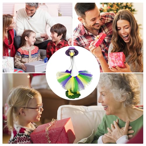 Large Resin Porch Goose Statue, Garden Lawn Yard Sculpture Decor for Gift | Porch Duck Weatherproof Ornament for Patio, Lawn & Yard, Ideal Housewarming & Birthday Gift for Mom, Women & Men - style: purple hat goose