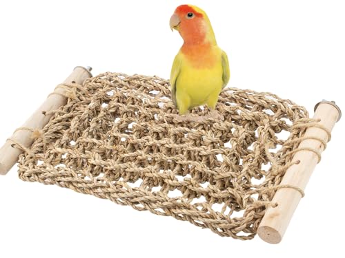 FlidRunest Conure Ladder Perch for Cage, Bird Seagrass Ladder Bridge Exercise Stands, Natural Hand-Woven Parrot Net Climbing Chewing Hammock, Cage Accessories - size: A(Only Seagrass Mat)