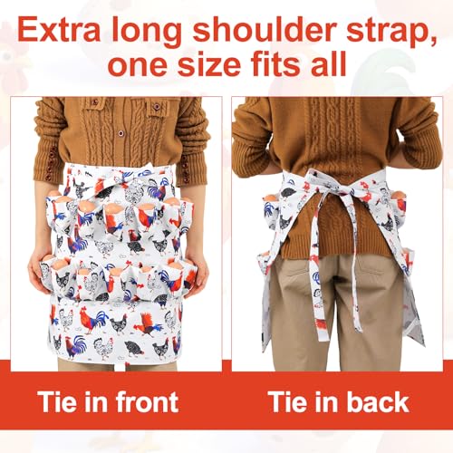 Egg Collecting Apron, 14 Pockets Egg Collecting Holding Apron | Chicken Eggs Gathering Basket with 7 Pouches for Chicken Duck Goose Eggs