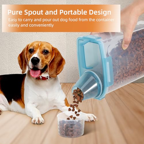 LEAWALK 3-5Lbs/3Qt Dog Cat Food Storage Container With Foldable Bowl., Plastic Pet Food Dispenser for Small Animal Kibble/Pet Food/Bird Seed/Oatmeal/Rice/Flour/Brown Sugart/Cereals (Clear Bule) - color: Clear Blue, size: 3L-1pack