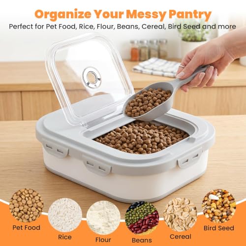 40 Lbs Dog Food Storage Container, Collapsible Cat Food Container | Airtight Pet Food Storage Containers with Wheels, Clear Window, 2 Measuring Cup, Scoop, BPA Free for Rice, Flour, Bird Seed - color: Grey/40lbs