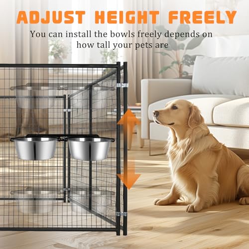 Dog Crate Water Bowl No Spill, ShineMe Dog Food and Water Bowl Set Mountable, Hanging Feeding Bowls for Dogs Cage - 28oz Crate Bowls for Small & Medium Dogs, Cats, Pets - color: 2 in 1 Silver (28oz+28oz)