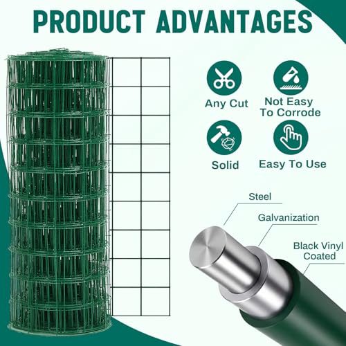 Gisafai 16 Gauge Galvanized Welded Wire Fence 2 ft x 100 ft PVC Coated Hardware Cloth, 2.36" x 2.36" Mesh, Heavy Duty Garden Fencing Roll for Chicken, Dog Yard, Deer Cattle & Animal Protection(Green) - color: Green, size: 2 ft X 100 ft