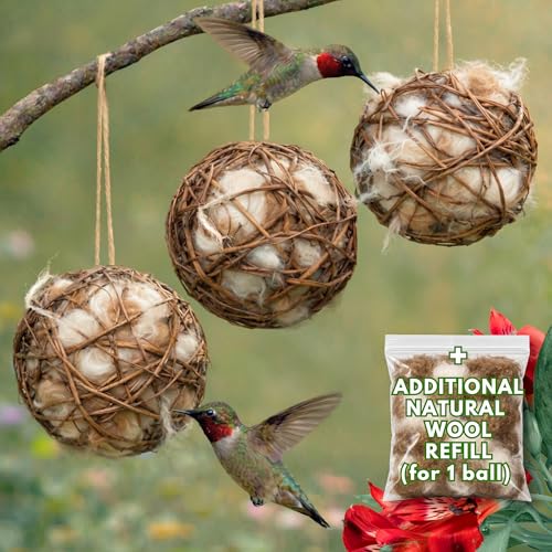 Hummingbird Nesters Bird Nesting Material Holder for Wild Birds Humming Bird House Materials Gifts for Bird Watching Nature Lovers Refillable Outdoor Bird Station (3 Balls Safe Nesting Starter Kit) - color: 3 Balls Safe Nesting Starter Kit